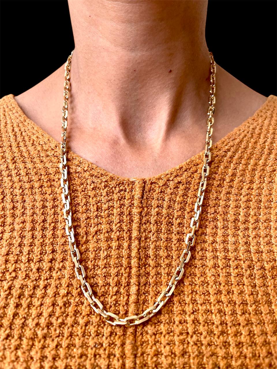 Mens 14k Solid Yellow Gold Square Link Chain Necklace 5.4 MM, 24 in 54.1 grams