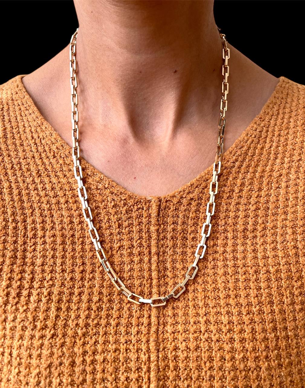 53.5 Grams Mens 14k Solid Yellow Gold Square Link Chain Necklace 5.6 MM, 24 in