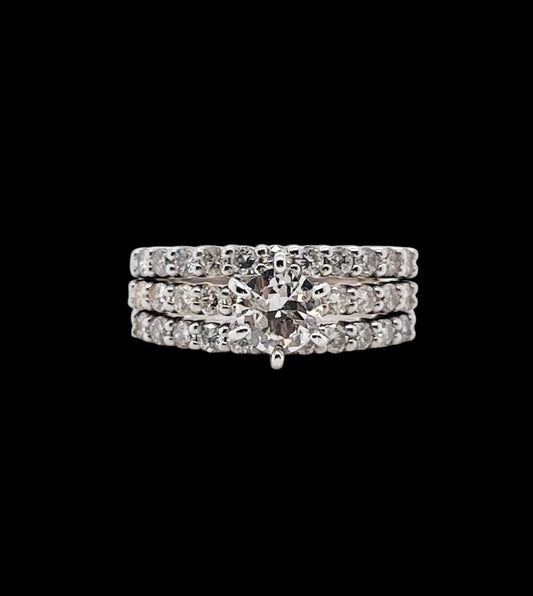 1.21 TCW Round Diamond Solitaire With Accent 14k White Gold Engagement Ring