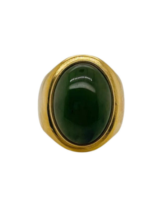 18K Solid Yellow Gold 9.96 TCW Natural Jade Men's Pinky Ring 8.4 Grams Size 8