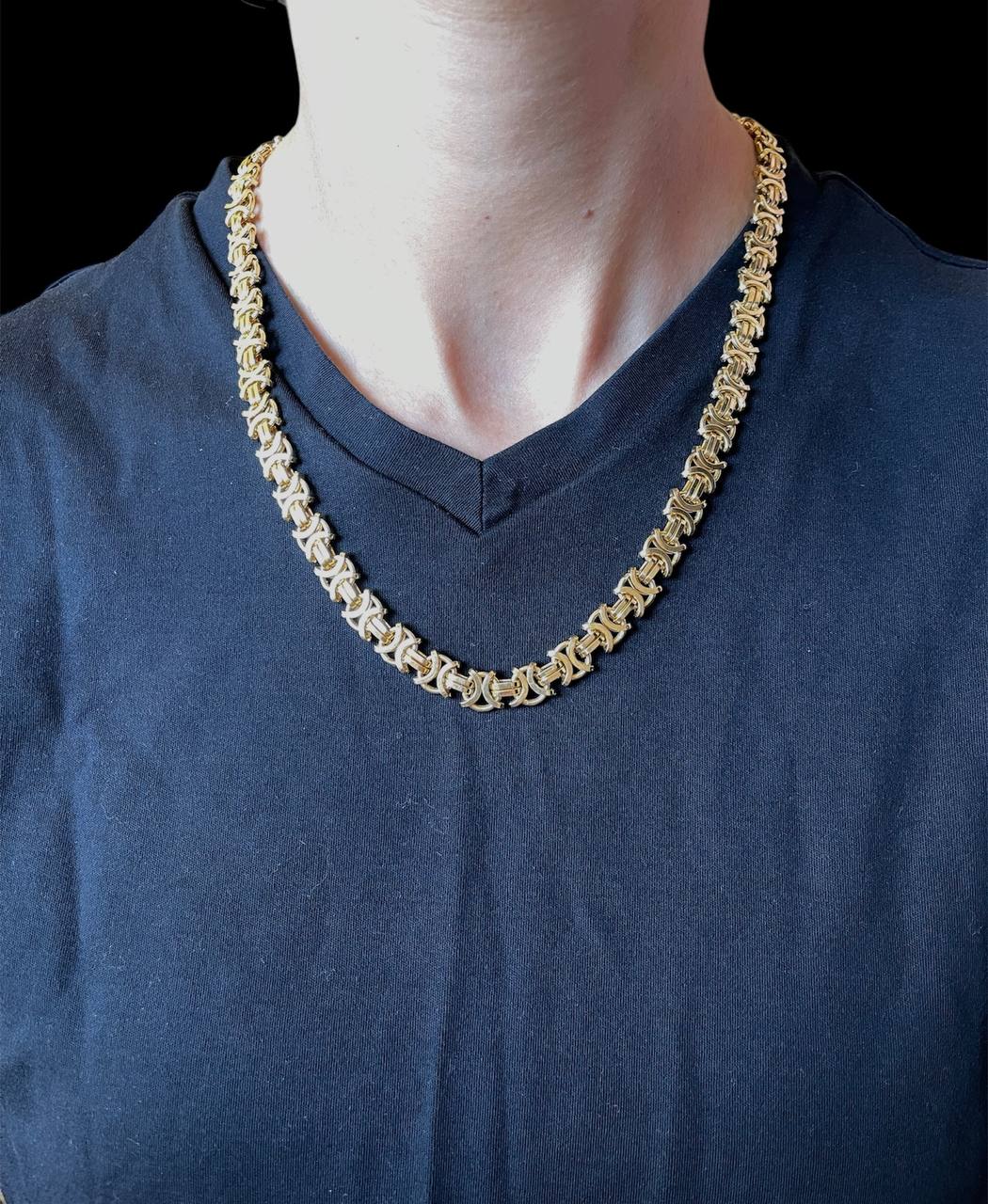 Mens 18k Yellow Gold Byzantine Chain Necklace 9.5 MM, 22" 39.5 Gr