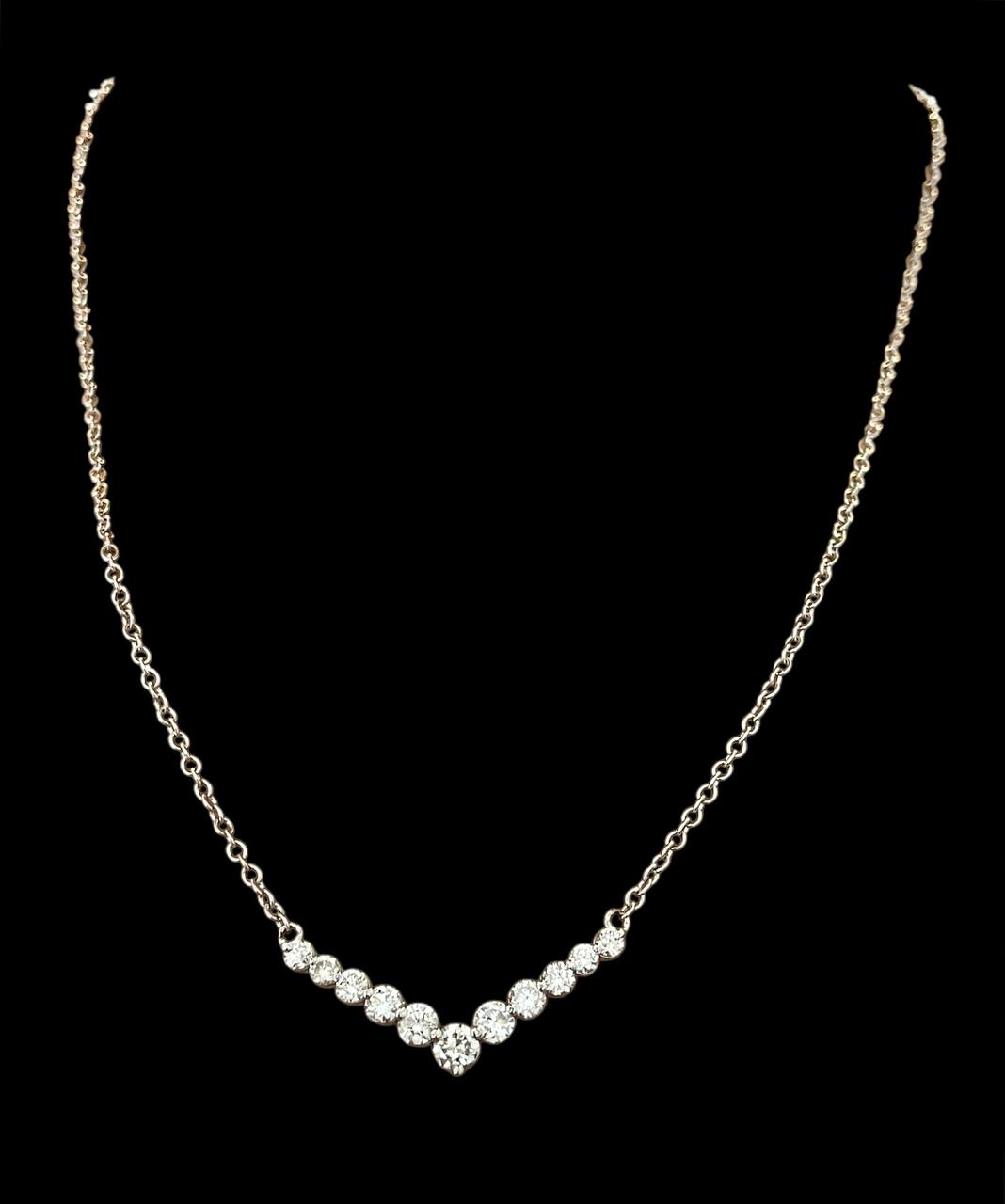 18k Solid White Gold 2.17 TCW Natural Diamond Women's Chevron Necklace