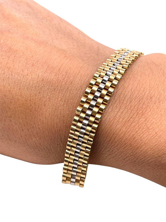 18K Solid Two Tone Gold Jubilee Link Men's Bracelet 22.6 Gr, 8.5 in