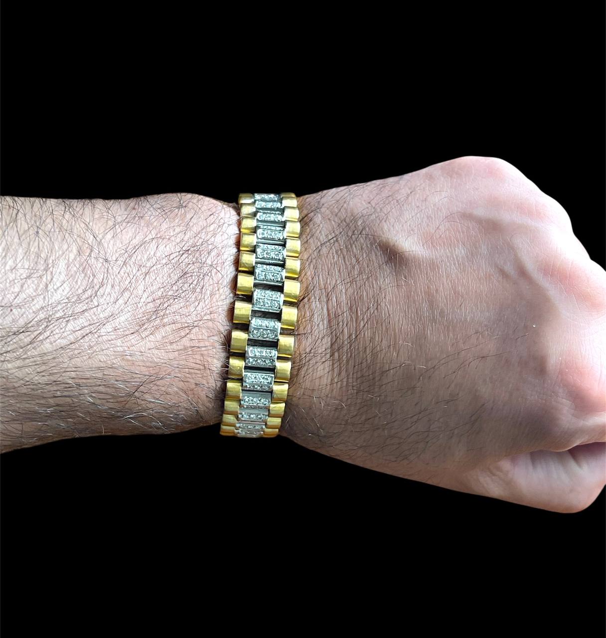 87.4 Gr 18K Solid Two Tone Gold Jubilee Link Men's Bracelet 3 Ct Natural Diamond 8 inches
