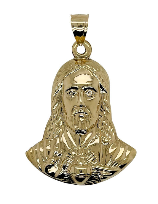 14K Yellow Gold Jesus Head Face Pendant 2 inches 11 grams Sagrado Corazón de Jesús