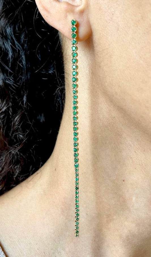 18K Solid Yellow Gold 4.10 TCW Diamond 5 in Long Dangle Tennis Earrings