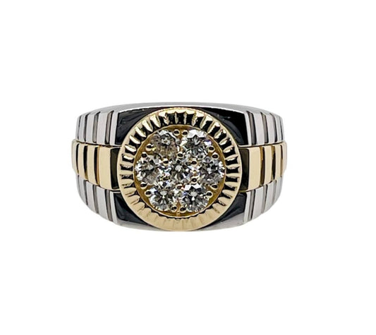 18K Solid Two Tone Gold Men's Diamond Cluster Ring 0.75 Ct Natural Diamond Made to Order