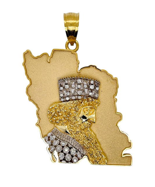 Persian Heritage Cyrus the Great & Iran Map 18k Gold Natural Diamond Pendant