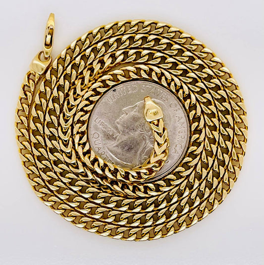 34.5 Grams 14k Solid Yellow Gold Mens Square Franco Chain Necklace 22 in 3.3 MM