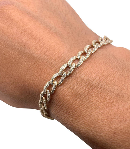 14k Solid Gold Natural Diamond Cuban Link Bracelet 7 inches