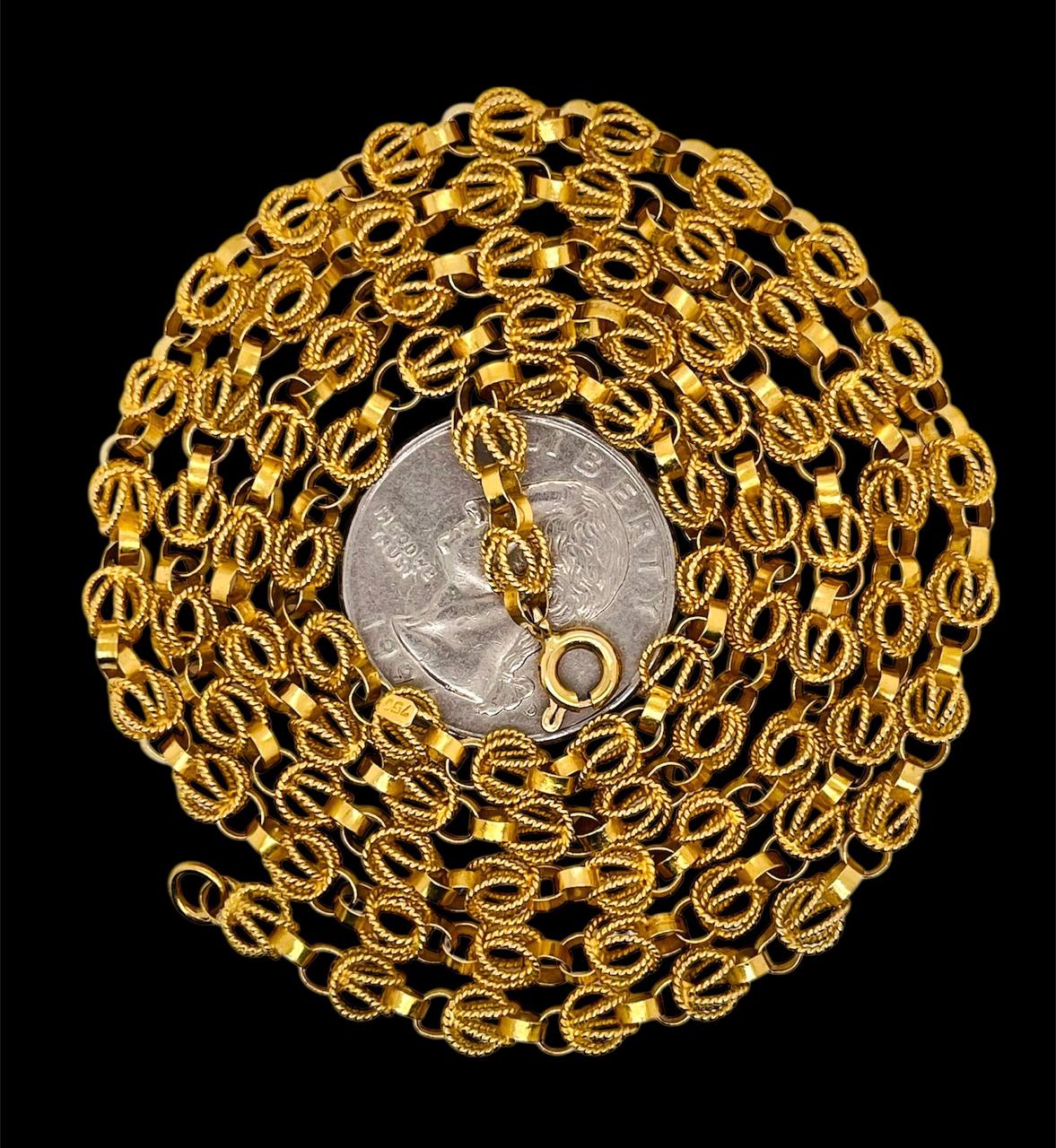 Vintage 18k Yellow Gold Hand-made Link Yazdi Chain Necklace 27 Gr 29 inches