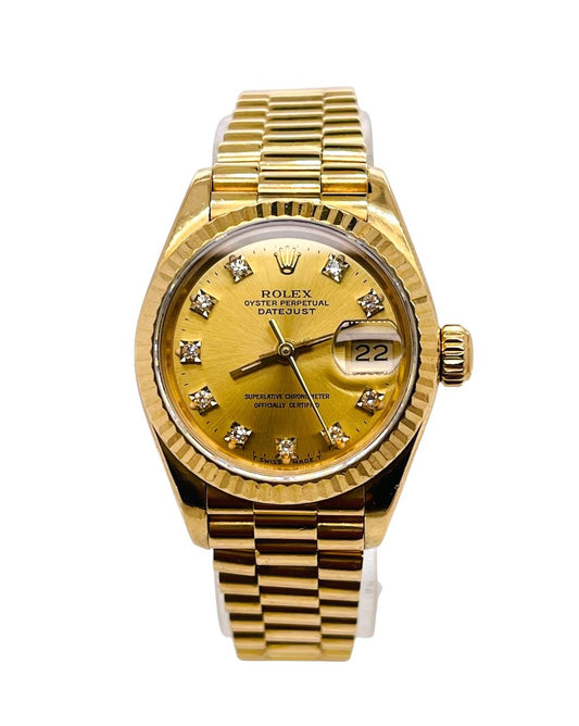 Presidential Rolex Datejust 69178 18K Yellow Gold Watch 26mm Champagne Diamond Dial