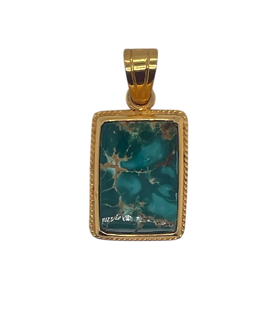Vintage 18K Solid Yellow Gold Turquoise Pendant