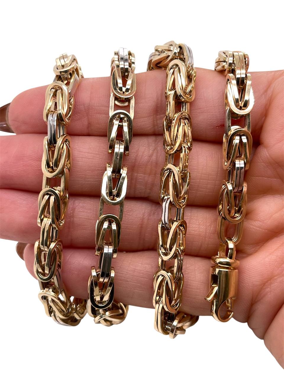 Mens 14k Two-Tone Gold Square Byzantine Chain Necklace 6.5 MM, 26 in 37.6 Gr