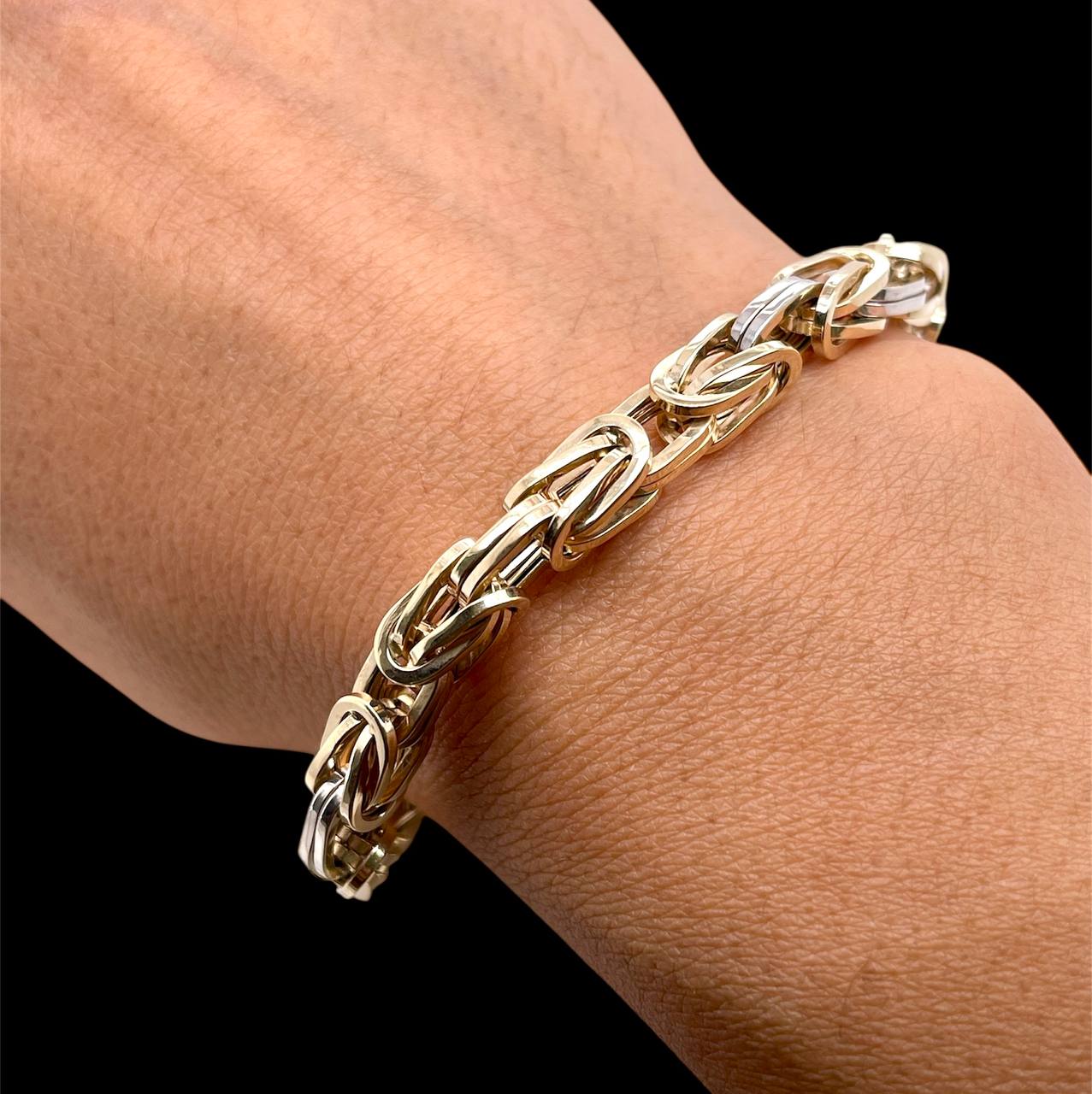 Mens 14k Two-Tone Gold Square Byzantine Bracelet 6.5 MM 8.75 in 14.6 Gr