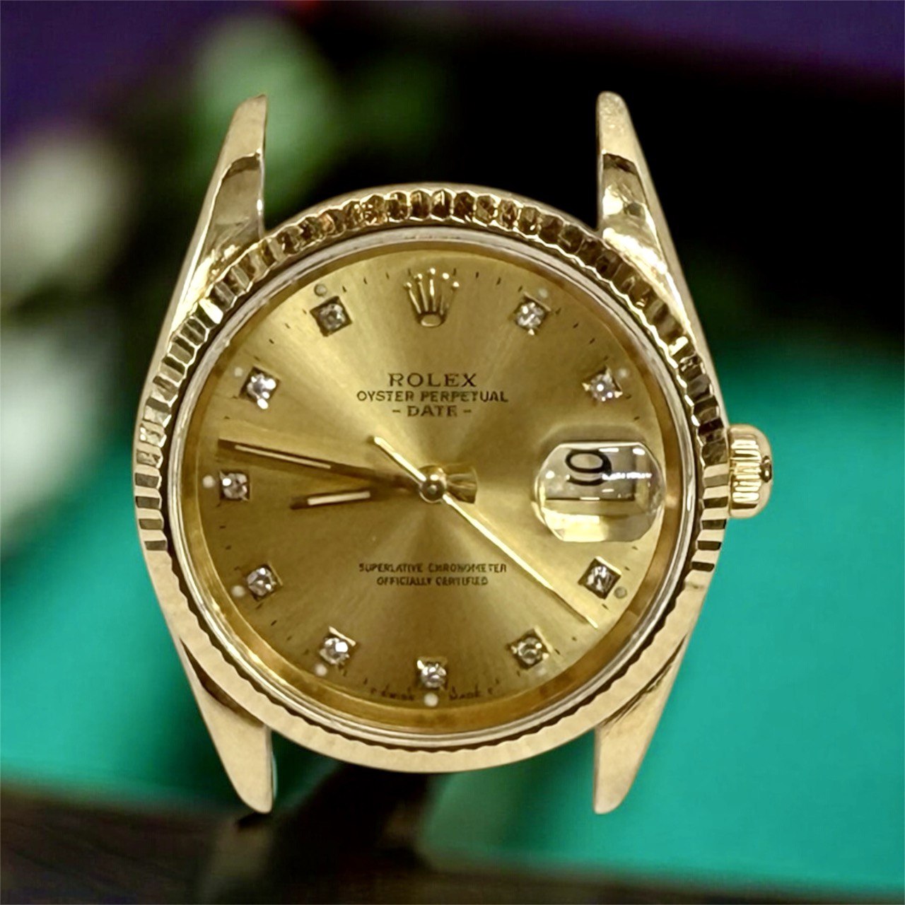 Rolex Date 34mm 15238 18K Yellow Gold Watch Champagne Diamond Dial Head Only
