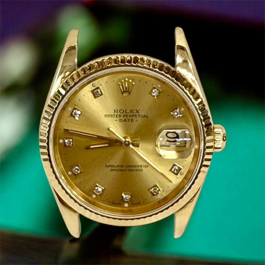 Rolex Date 34mm 15238 18K Yellow Gold Watch Champagne Diamond Dial Head Only