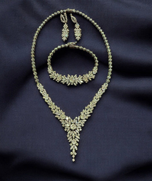 Luxury 18K White Gold Natural Diamond Bridal Jewelry Set Statement Piece