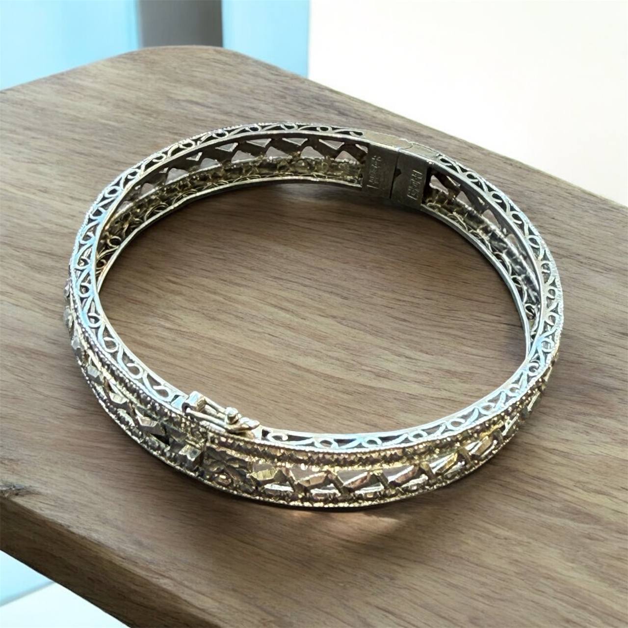 Vintage Art Deco Platinum Filigree Bangle Bracelet | Antique Style Jewelry Gift for Her