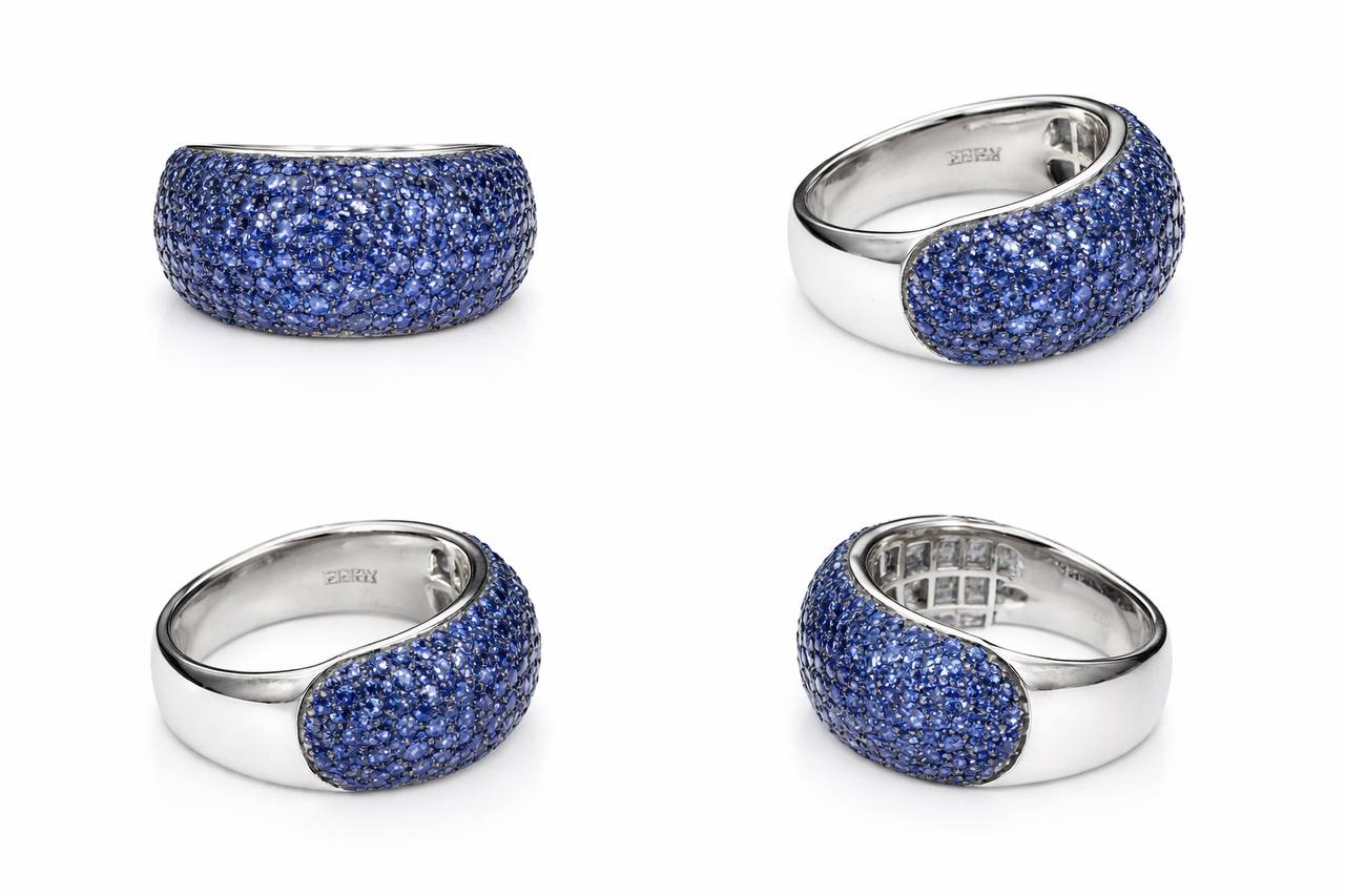 EFFY 14K White Gold Blue Sapphire Pavé Dome Band Ring 1.86 CTW