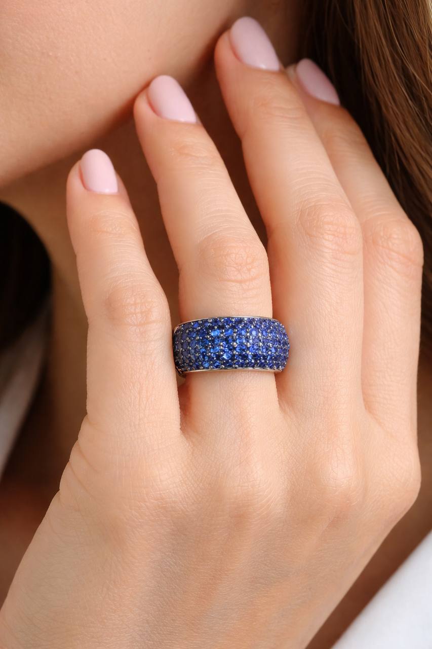 EFFY 14K White Gold Blue Sapphire Pavé Dome Band Ring 1.86 CTW