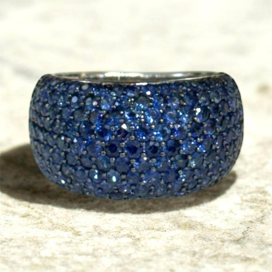 EFFY 14K White Gold Blue Sapphire Pavé Dome Band Ring 1.86 CTW