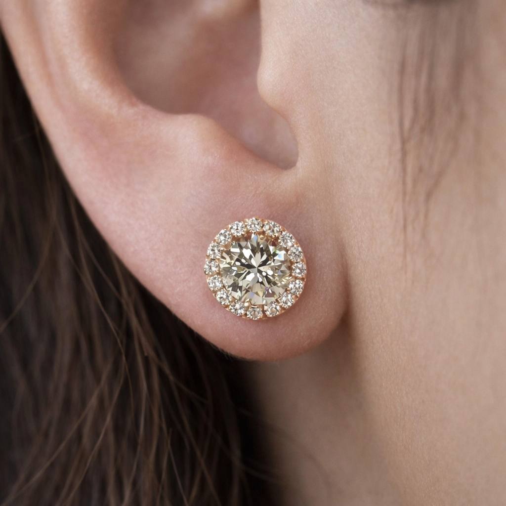Natural Diamond Halo Stud Earrings 1.75 CTW 14K Rose Gold VS2 G-H Round Brilliant