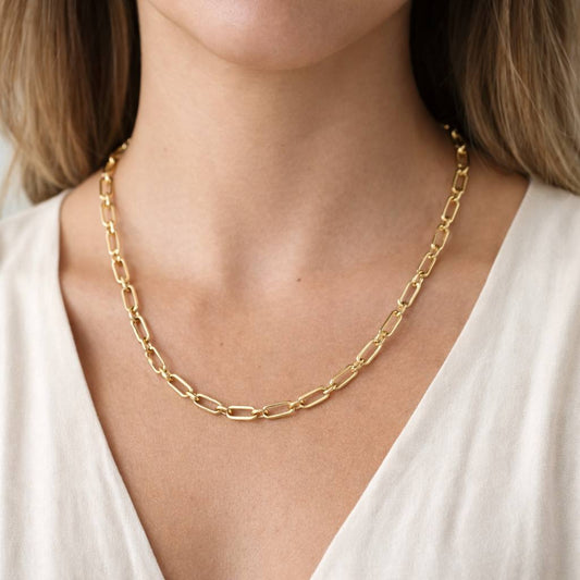 18K Gold Hollow Paperclip Link Chain Necklace – 20 Inches, 5.5 mm, 8.5 Grams
