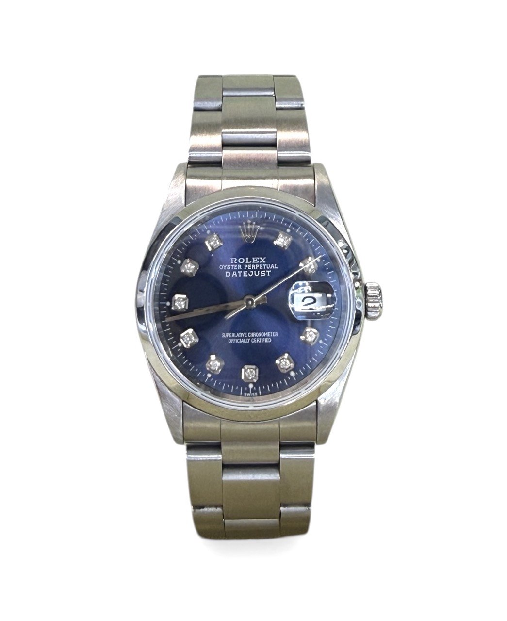 Rolex Datejust 16200 Blue Diamond Dial 36mm Steel Quickset Watch Oyster Band