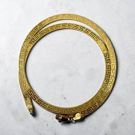 10K Gold Greek Key Herringbone Necklace – 18” 4.5mm