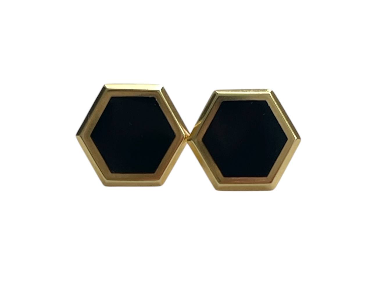 18K Solid Yellow Gold Onyx Hexagon Stud Earrings 10mm | Briks Designer | Black Onyx Geometric Studs | Luxury Gold Earrings Gift