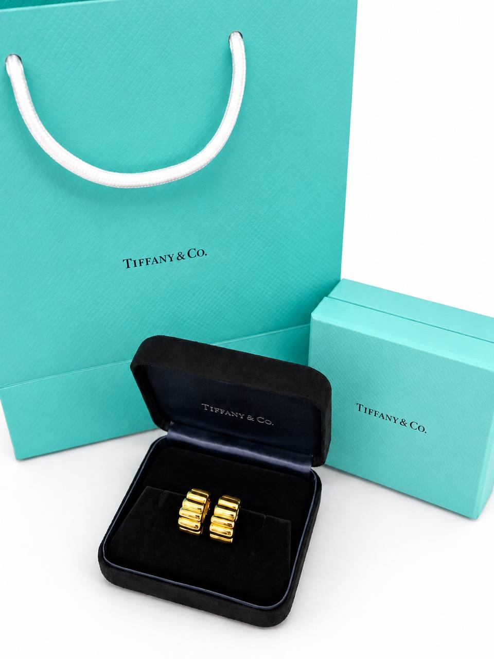 Authentic Tiffany & Co. 14K Gold Huggie Wide Clip On Earrings Pat. 2423905