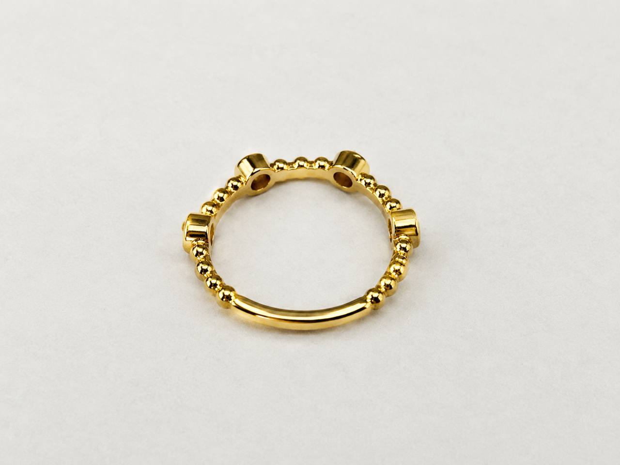 Natalie K 18K Yellow Gold Diamond Beaded Ring Size 5.75 Designer Stack Ring