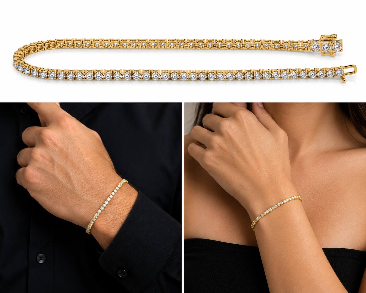 14K Yellow Gold Natural Diamond Tennis Bracelet 3.25 CTW VS2 G-H 7.5 in Unisex