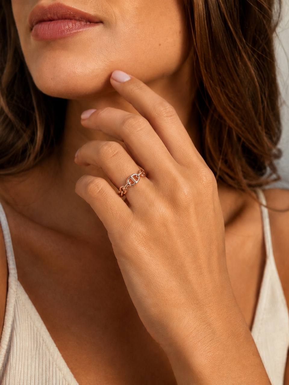 Hermes Chaine d’Ancre Enchainee Ring Small Model 18K Rose Gold Size 49 Authentic
