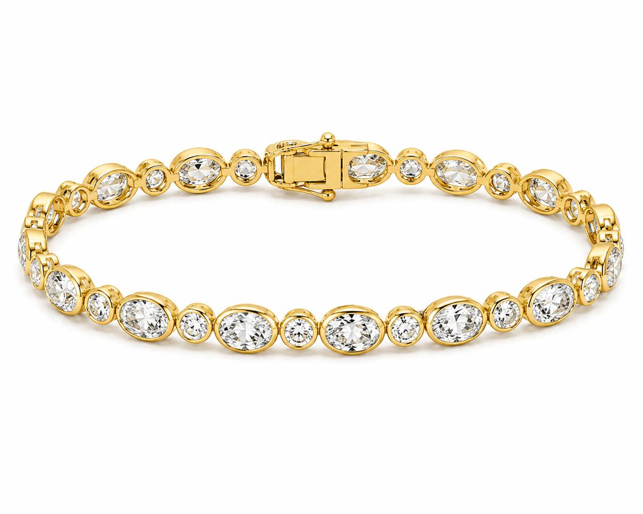 18K Yellow Gold Natural Oval & Round Diamond Tennis Bracelet 8.63 CTW