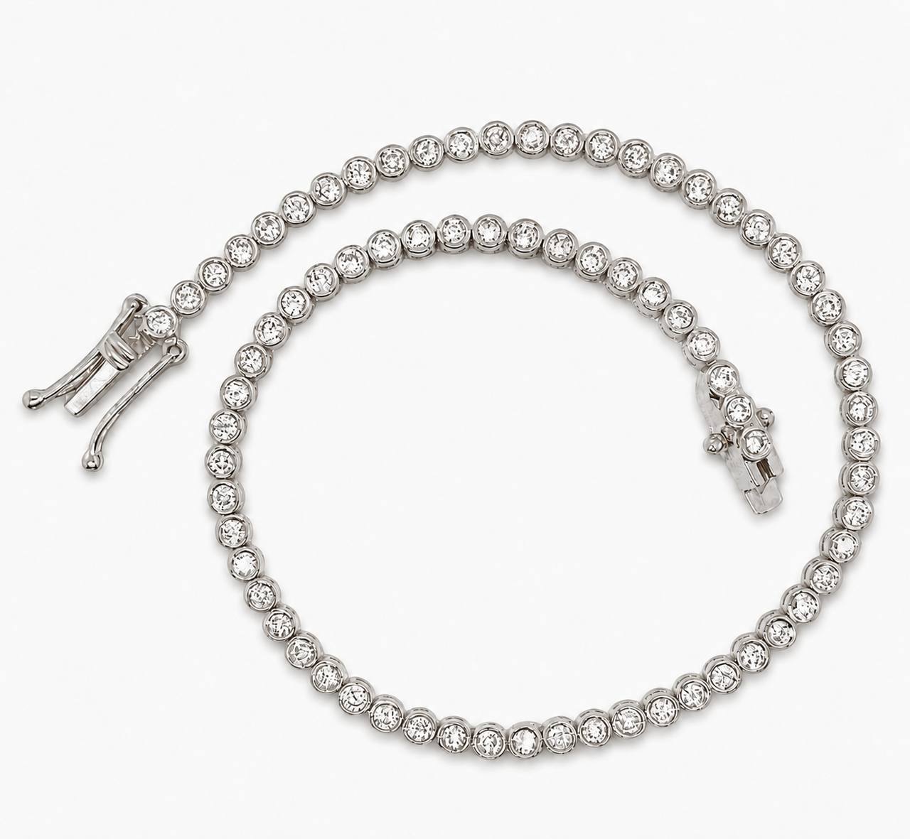 Bezel Set Diamond Tennis Bracelet 14k White Gold 1.10 Ct Natural Round 7”