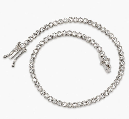 Bezel Set Diamond Tennis Bracelet 14k White Gold 1.10 Ct Natural Round 7”