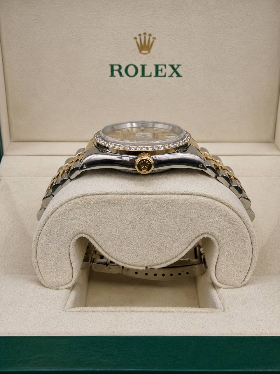 Rolex Datejust 16233 36mm Two Tone Automatic Watch Champagne Diamond Dial Diamond Bezel