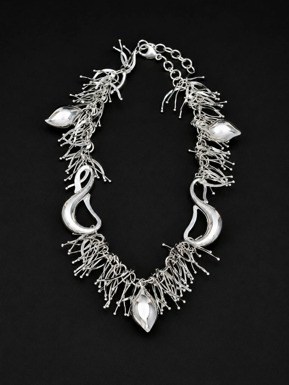 18K White Gold Floral Jewelry Set Necklace Bracelet Earrings 71.1g Estate