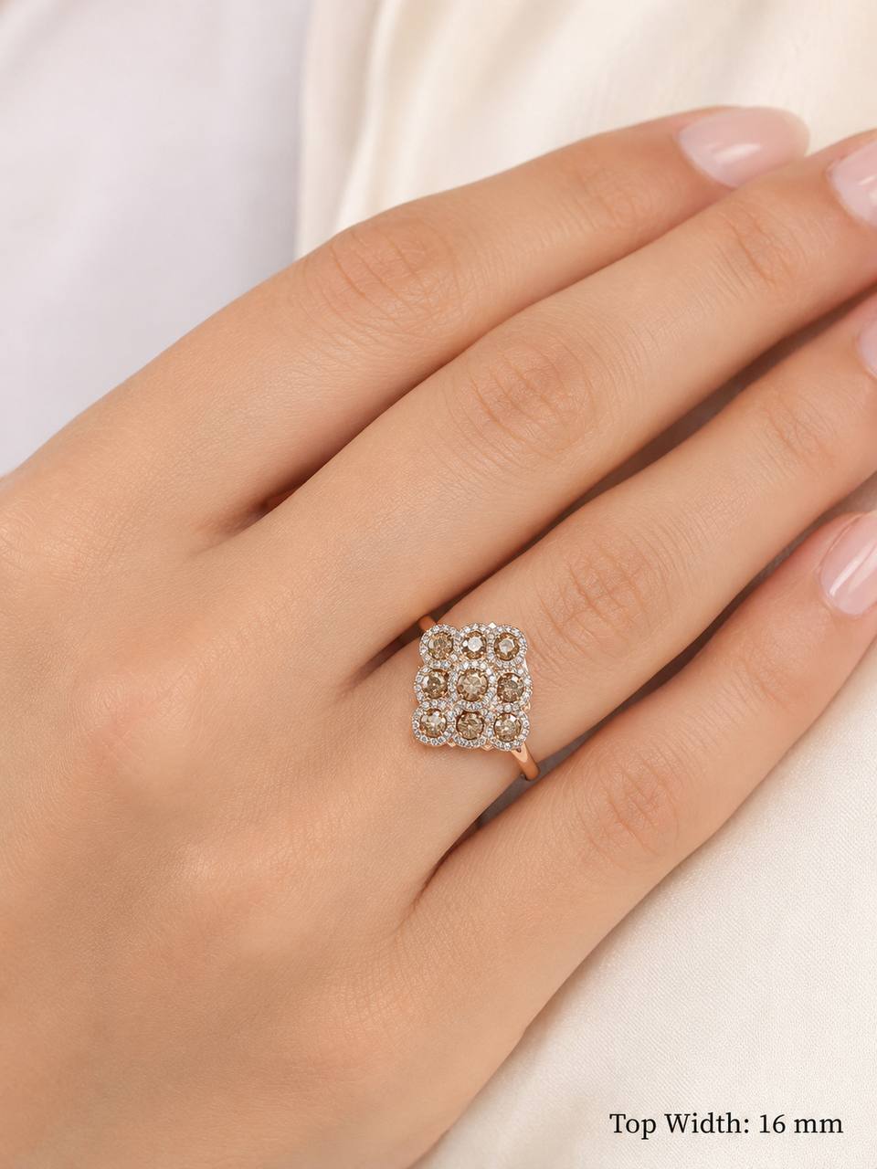 10K Rose Gold White & Champagne Diamond Cluster Ring – 0.70 CTW Natural Diamonds