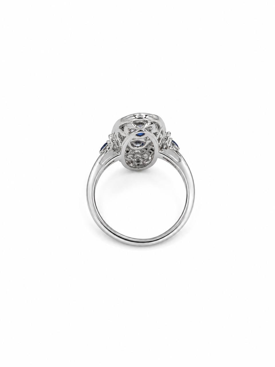 Art Deco Natural Blue Sapphires & Diamond Ring 14K White Gold Vintage Milgrain
