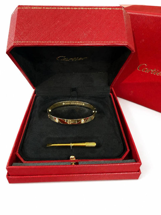 Cartier Love Bracelet 4 Diamonds 18k Yellow Gold Size 16