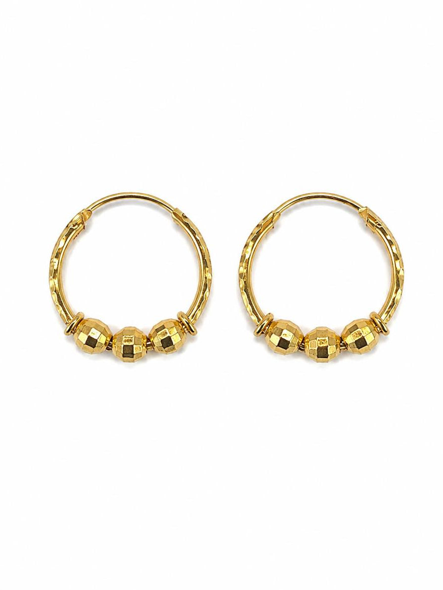 21K Yellow Gold Faceted Bead Hoop Earrings 18mm 2.8g