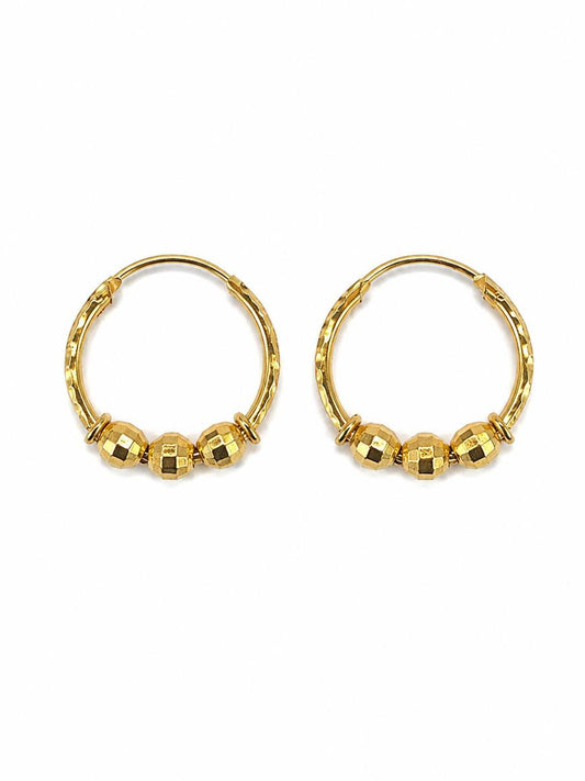21K Yellow Gold Faceted Bead Hoop Earrings 18mm 2.8g