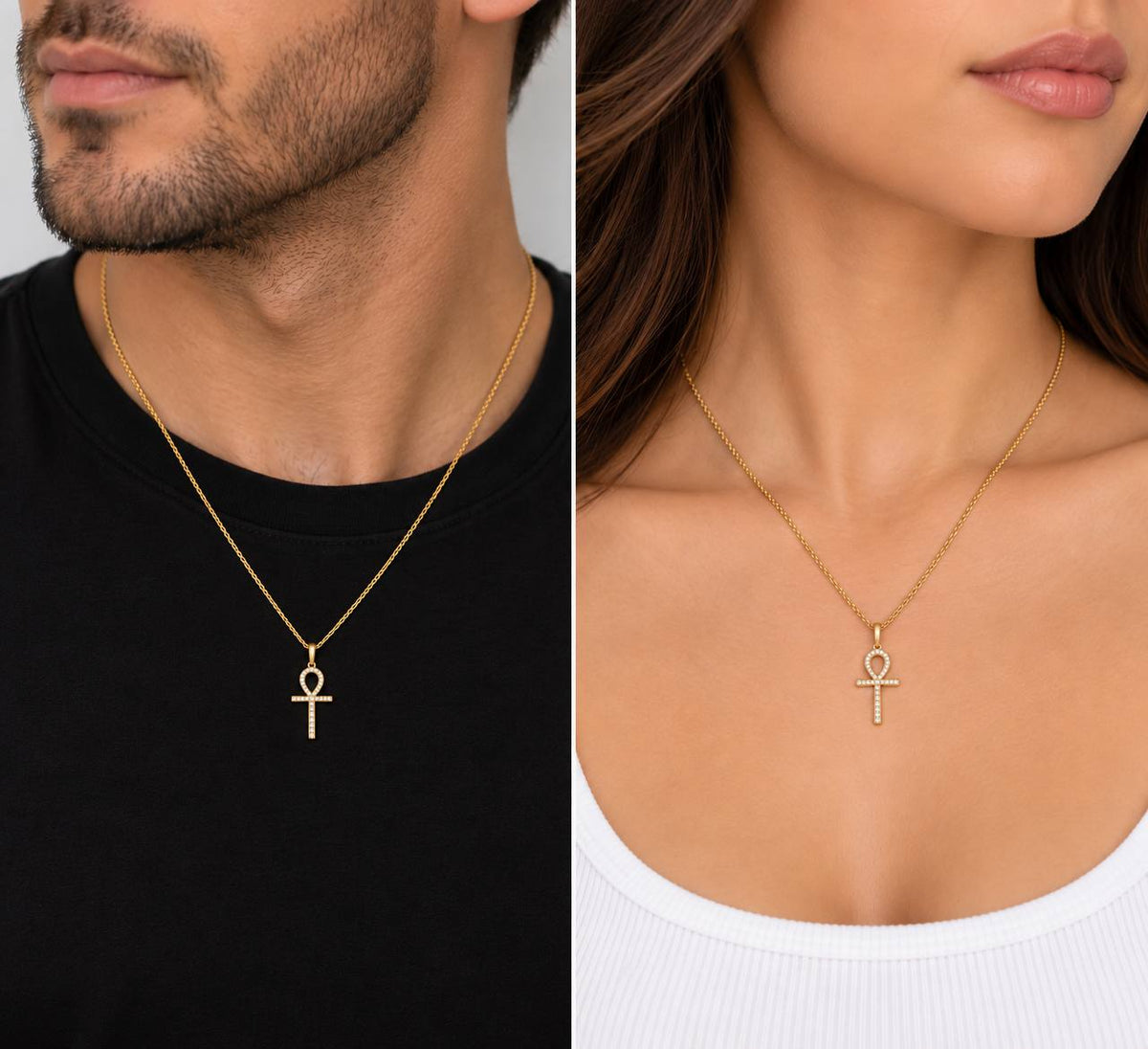 14K Yellow Gold Natural Diamond Ankh Cross Pendant – 0.20 CTW