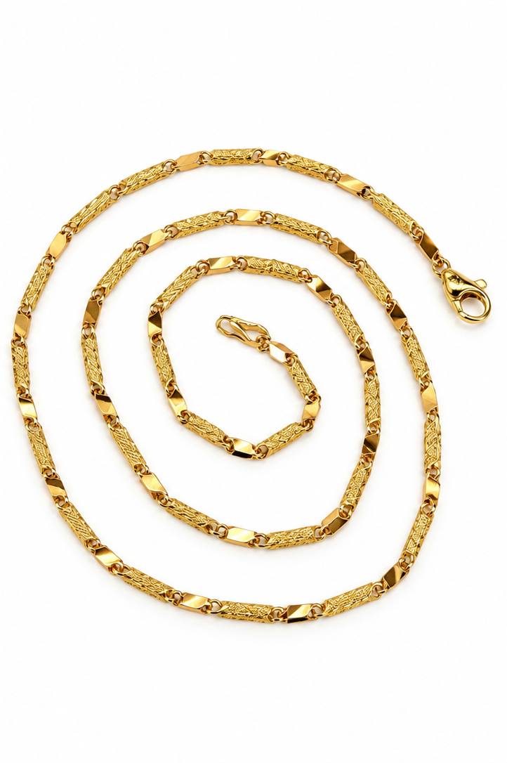 18K Yellow Gold Textured Bar Link Chain Necklace 17.75 in  1.6mm  8 Grams