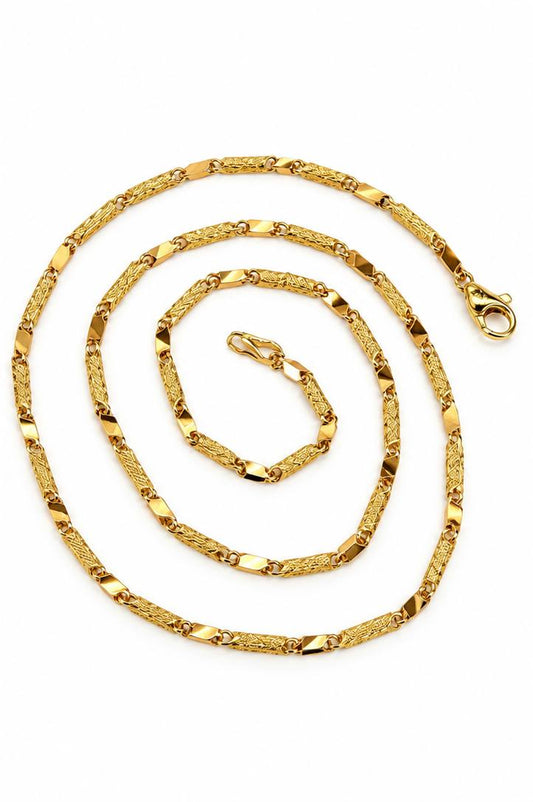 18K Yellow Gold Textured Bar Link Chain Necklace 17.75 in  1.6mm  8 Grams