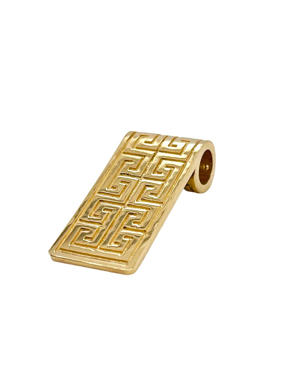 14K Solid Yellow Gold Greek Key Long Bar Pendant 9.2 Grams