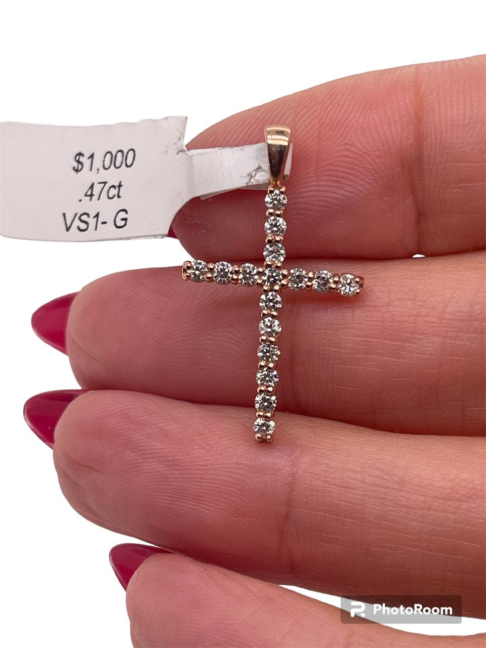 14k Rose Gold 0.47 Ct Natural Diamond Cross Pendant 1 in